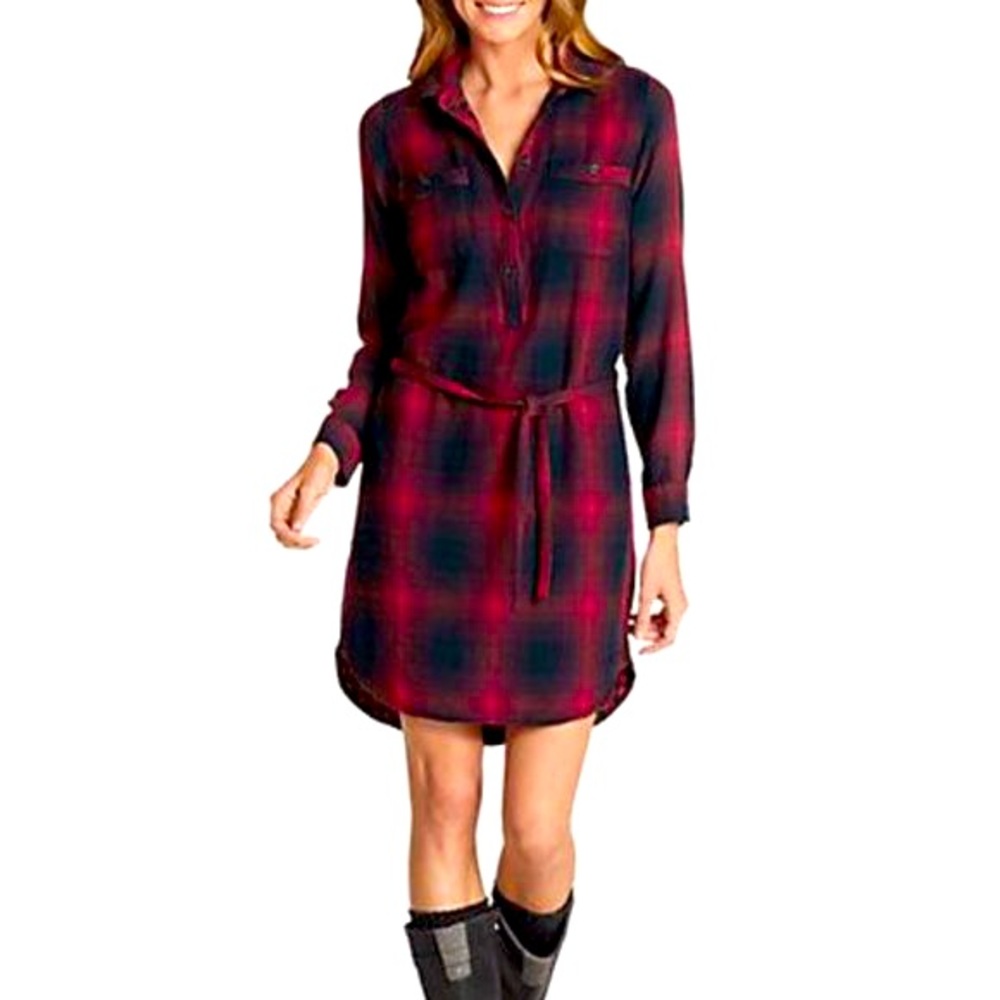 Eddie Bauer Holiday Fall Red and Black Flannel Tunic Dress Shirt - Size 0, Like